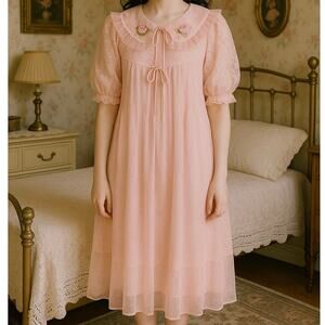 Vintage Pink Lace Nightgown Dress Coquette Cottagecore Lolita